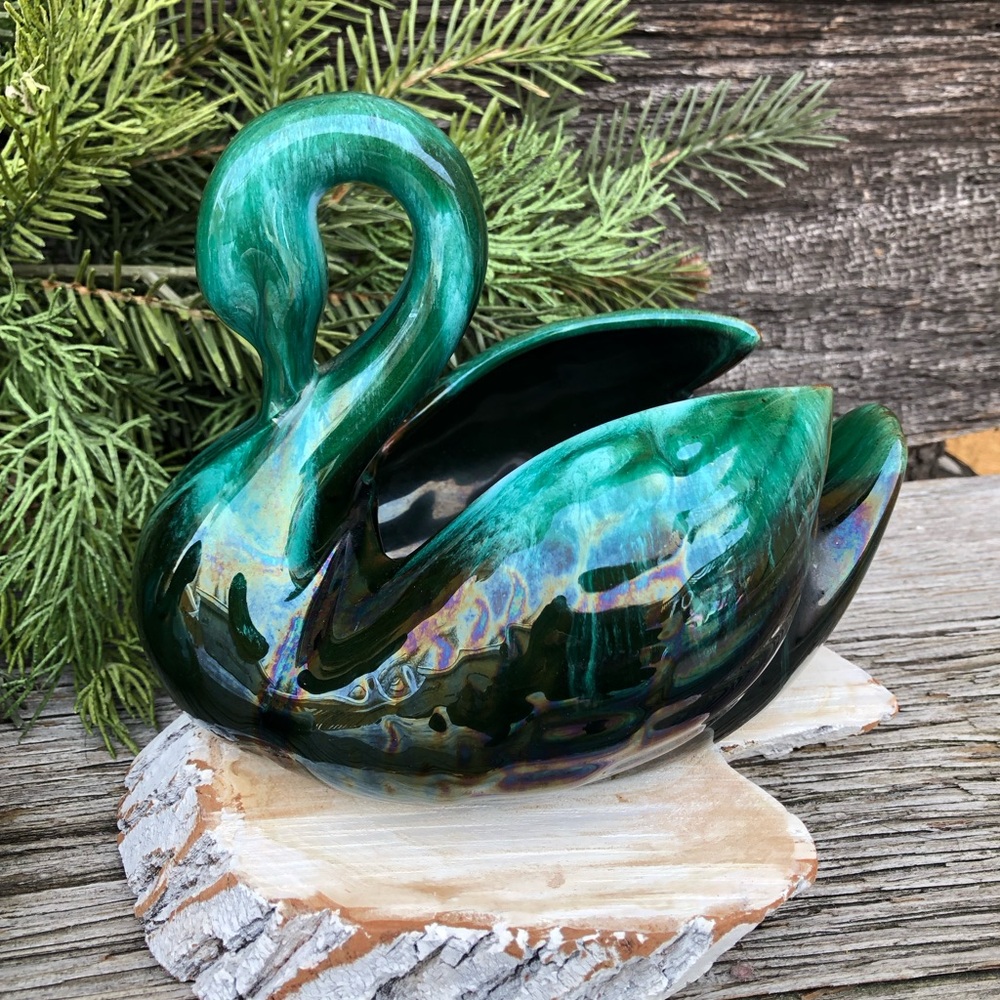 Blue Mountain pottery Swan set of 2 planters Retro blue green Vtg planter 70s 💙 - Picture 12 of 13